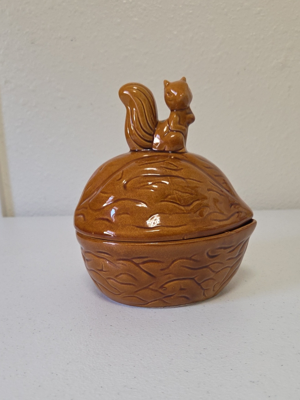 MCcoy Vintage Brown Ceramic Squirrel Lidded Dish